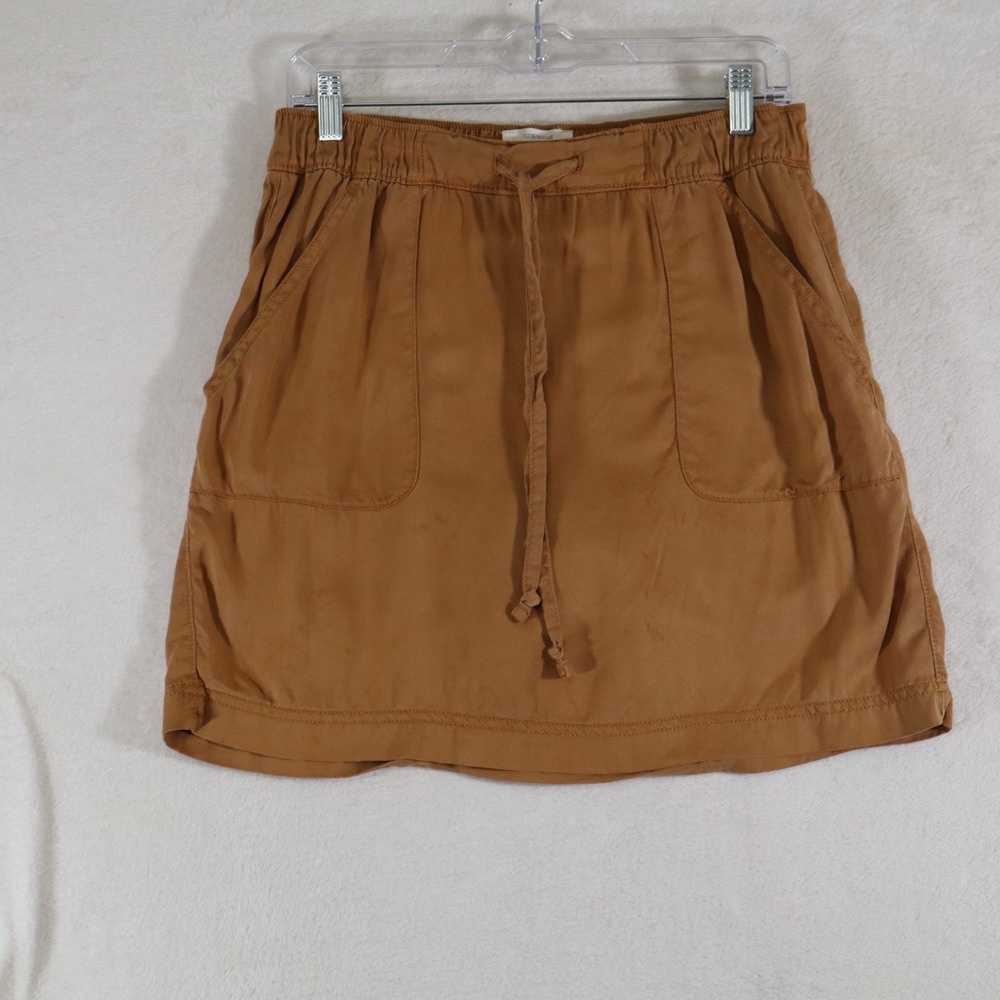 C&C California Womens M Camel Brown 100% Lyocell Drawstring Mini Skirt Pockets